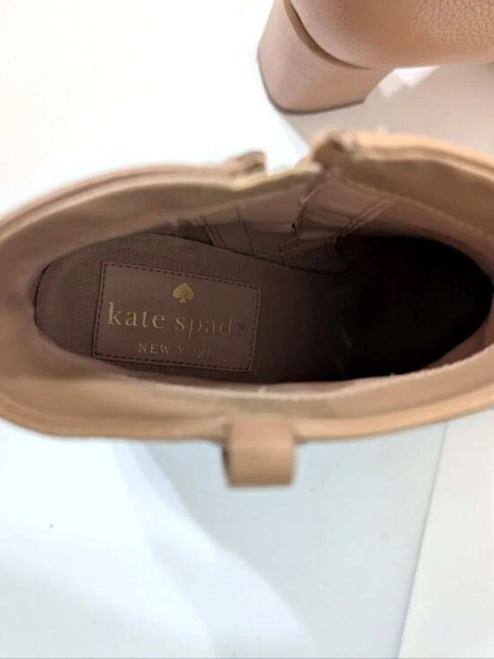 KATE‎ SPADE NEW YORK Women's Uptown Pebbled Leather Block Heel Booties Tan 6.5B